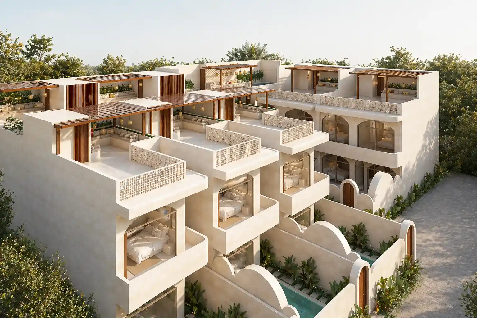 Aerial view of Lumara villas in Padonan, Bali